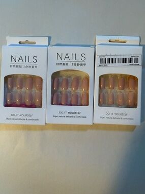 NIP,Nail Art,3 Sets of False Nails,Opaque Pink,Med Length,Square Tip,DIY,Natural